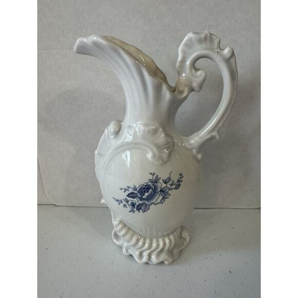 Vintage Ceramic Vase Signed Blue Floral Pattern Ornate Designed Pitcher - Picture 1 of 12